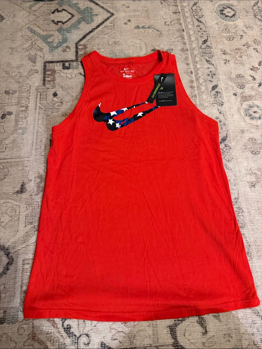 Nike Red Sleeveless Tank with Stars & Blue Accent Swoosh